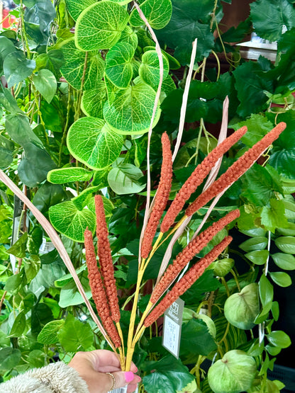 29 Inch Dark Orange Cattail And Grass Spray