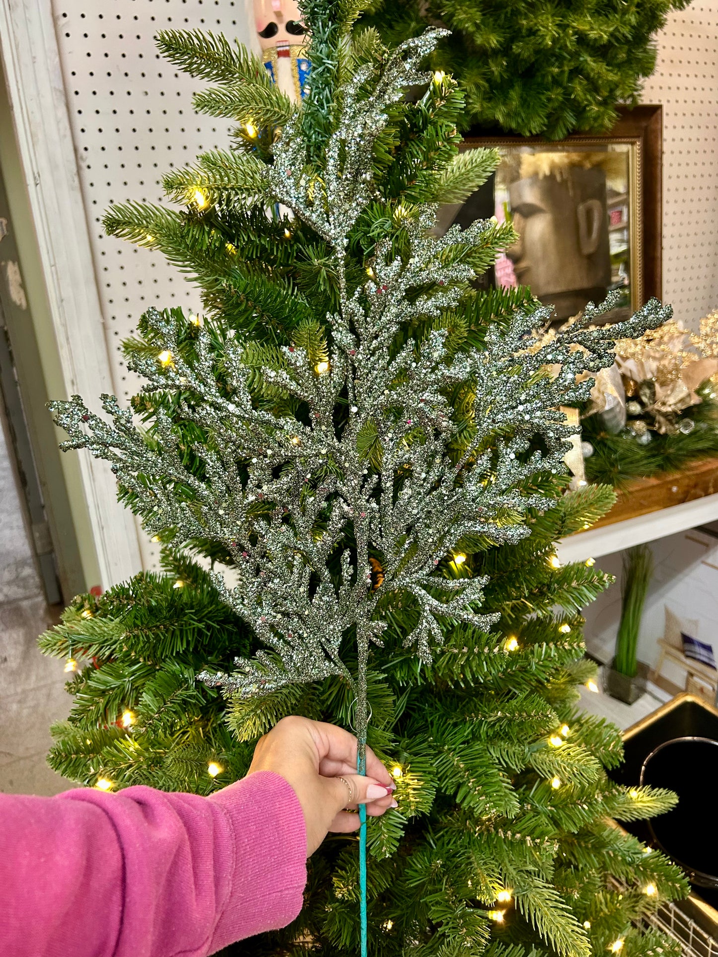 28.5 Inch Sage Glitter Lycopodium Spray