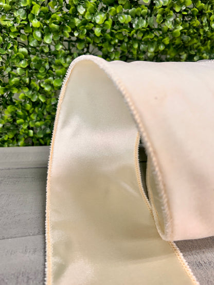 4 Inch By 10 Yard Cream Deluxe Velvet With Satin Backing Ribbon