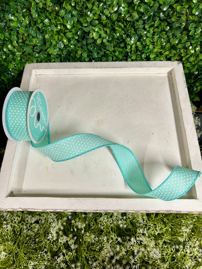 1.5 Inch By 10 Yard Mint Green And White Raised Swiss Dots On Royal Ribbon