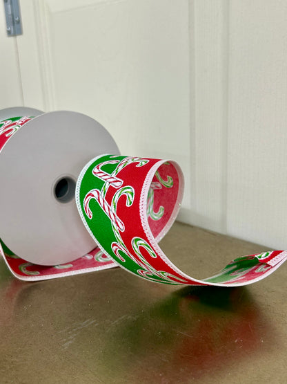 2.5 Inch By 10 Yard Red White Green Iridescent Glitter Candy Canes