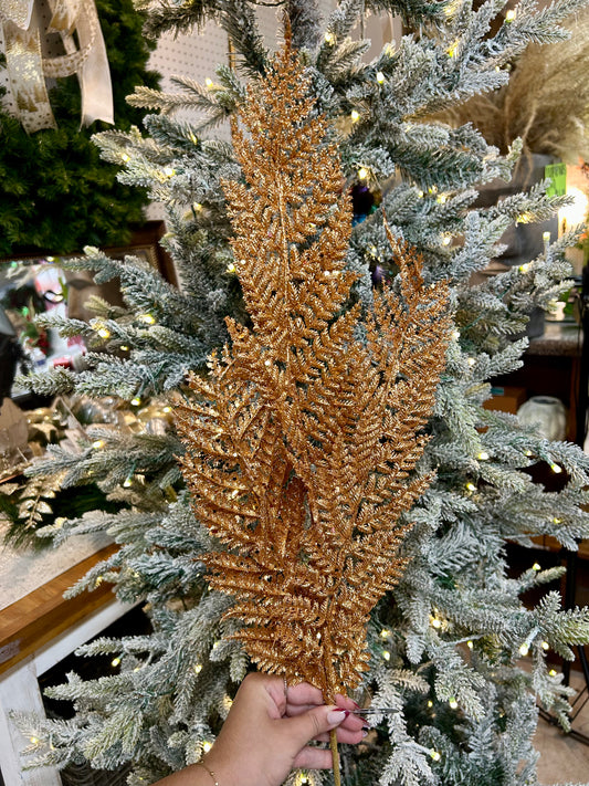 32 Inch Copper Shimmery Glitter Fern Spray
