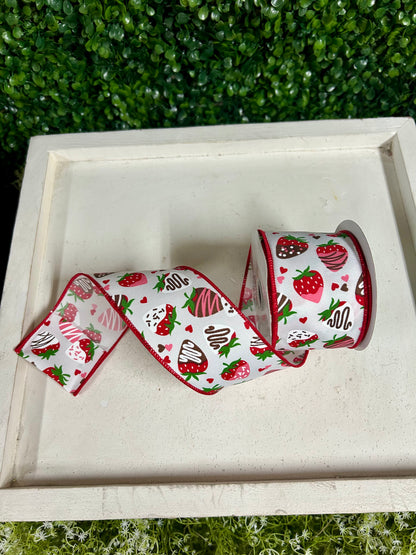 2.5 Inch By 10 Yard Chocolate Covered Strawberries Ribbon
