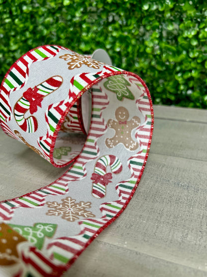 2.5 Inch By 10 Yard Gingerbread Candy Cookies And Trees Ribbon