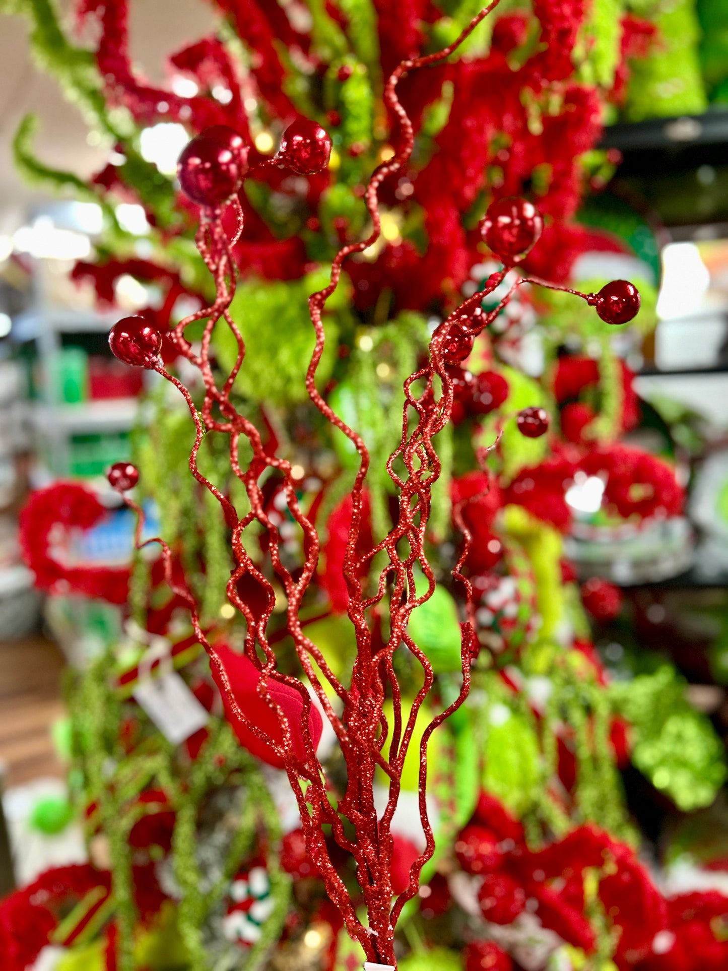 38 Inch Red Plastic Twig And Ball Spray