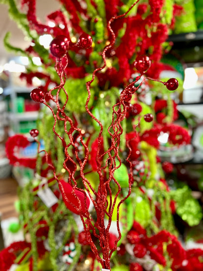 38 Inch Red Plastic Twig And Ball Spray