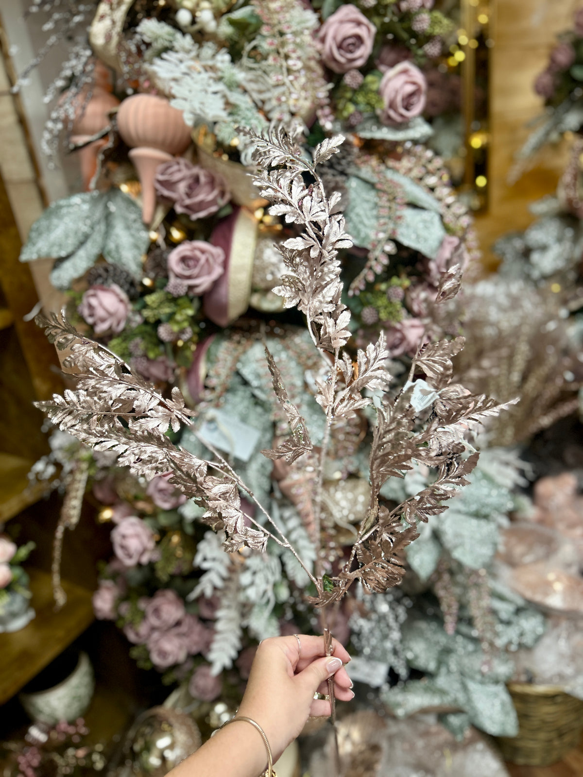 38 Inch Rose Gold Metallic Fern Spray
