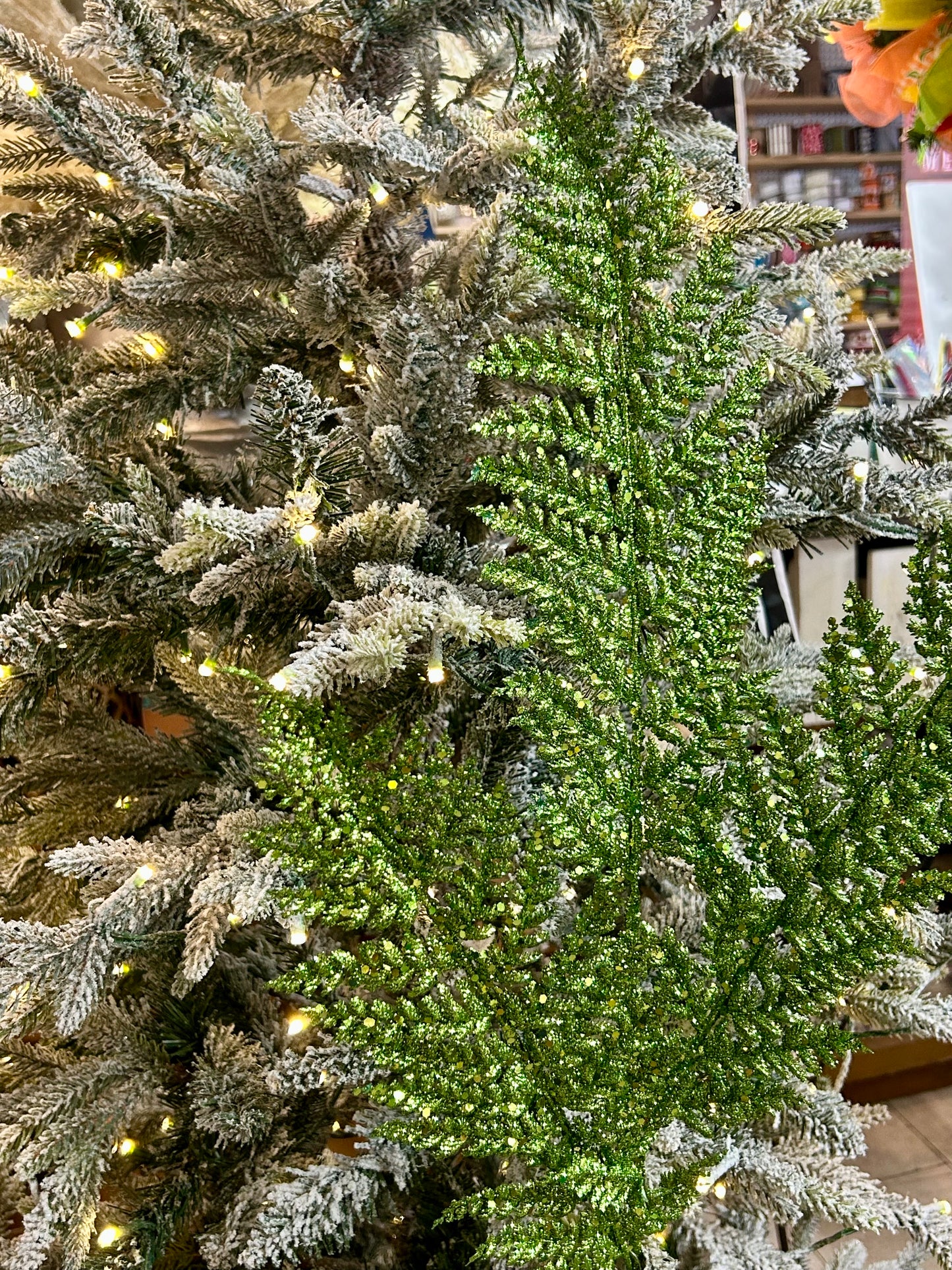 32 Inch Green Shimmery Glitter Fern Spray