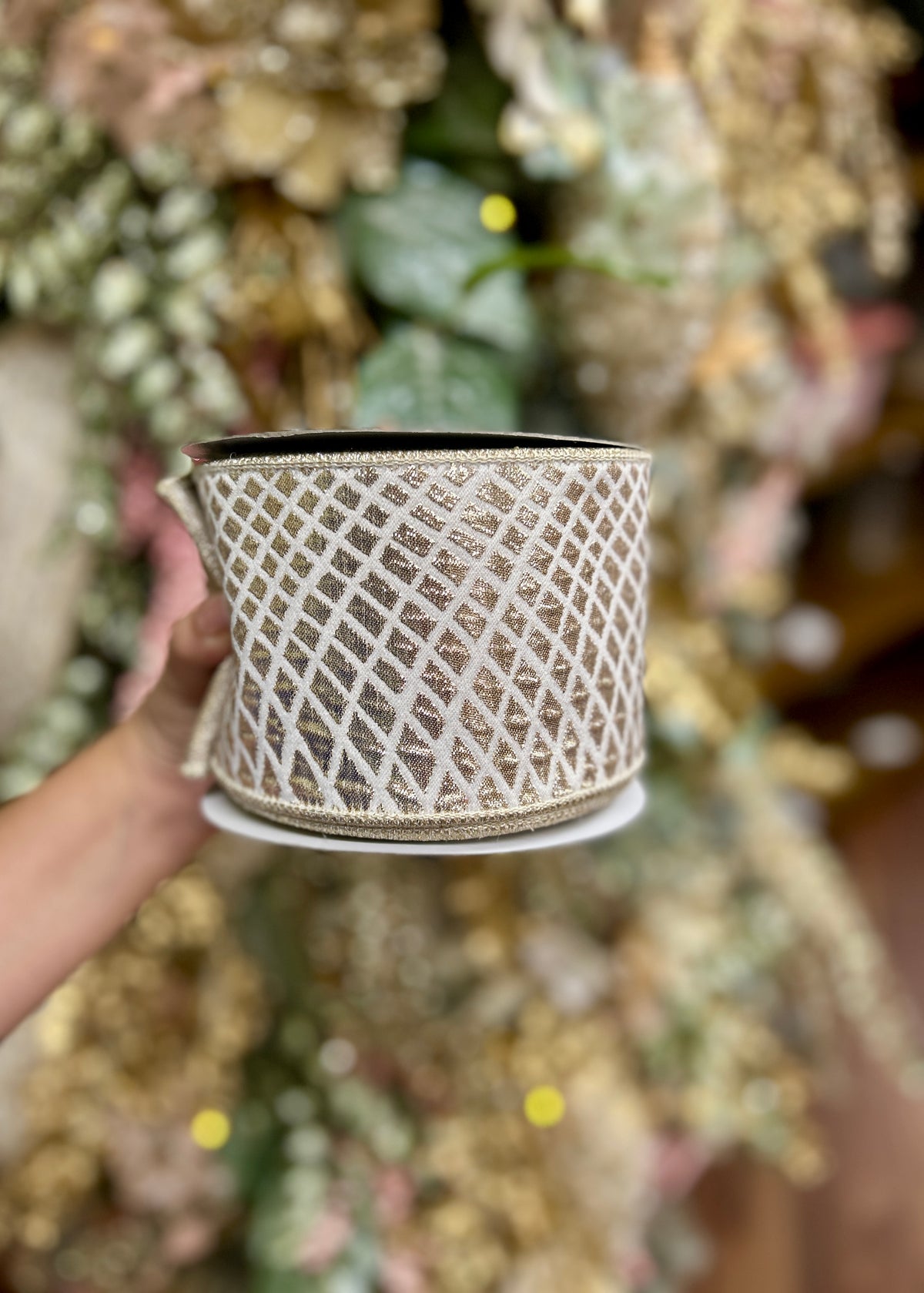 John Mark 4 Inch By 10 Yard Ivory And Platinum Net Pattern Double Fused Backing Ribbon