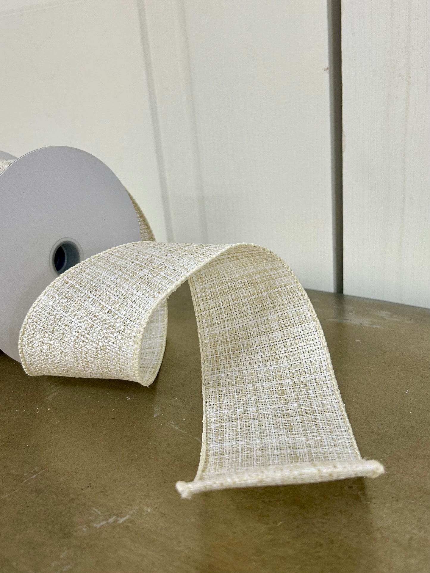 2.5 Inch By 10 Yard Ivory And Gold Glitter Metallic Tweed Ribbon