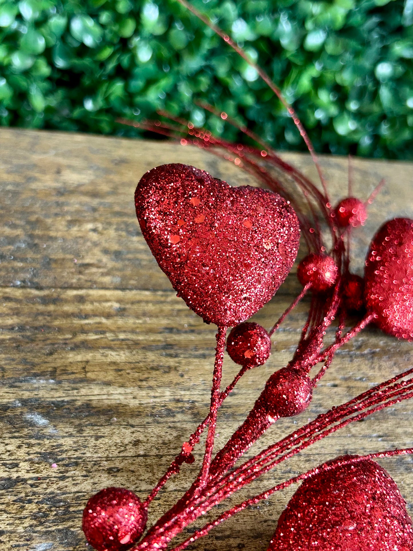 13 Inch Red Glitter Heart Spray