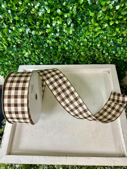 2.5 Inch By 50 Yard Brown And Cream Woven Small Check Ribbon