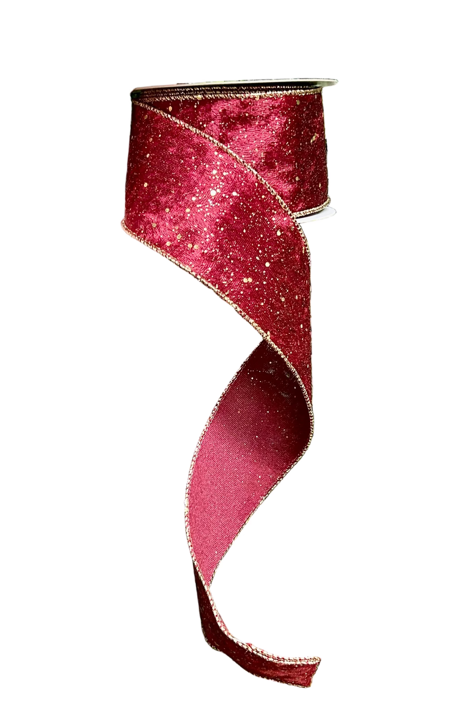 2.5 Inch By 10 Yard Burgundy And Gold Speckled Velvet Ribbon
