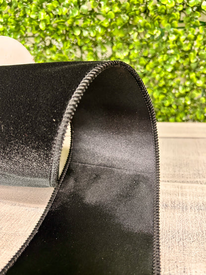 4 Inch By 10 Yard Black Deluxe Velvet With Satin Backing Ribbon