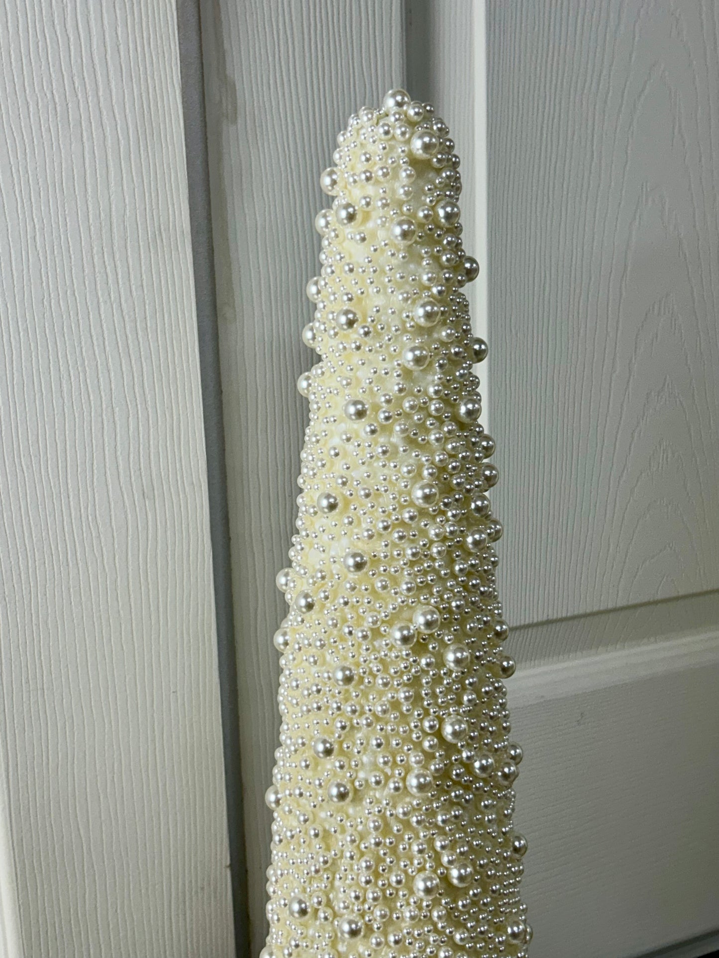 15 Inch Cream Pearl Cone Topiary With Stand