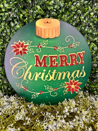 12 Inch Emerald Gold And Red Merry Christmas Ornament Sign
