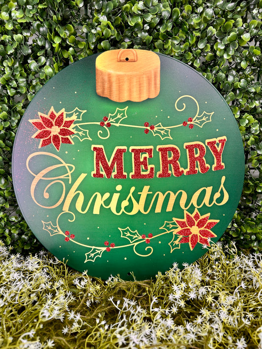 12 Inch Emerald Gold And Red Merry Christmas Ornament Sign