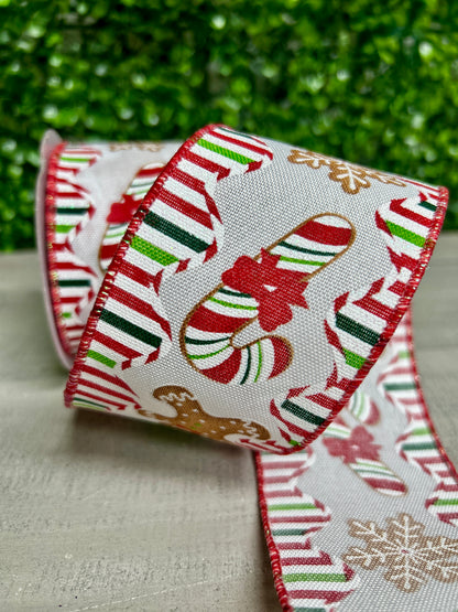 2.5 Inch By 10 Yard Gingerbread Candy Cookies And Trees Ribbon