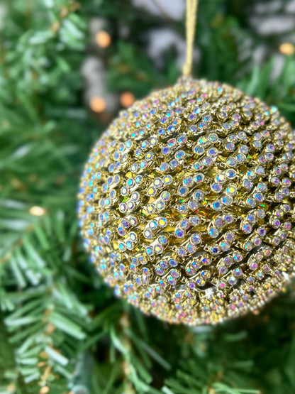 4 Inch Gold Diamond Ball Ornament