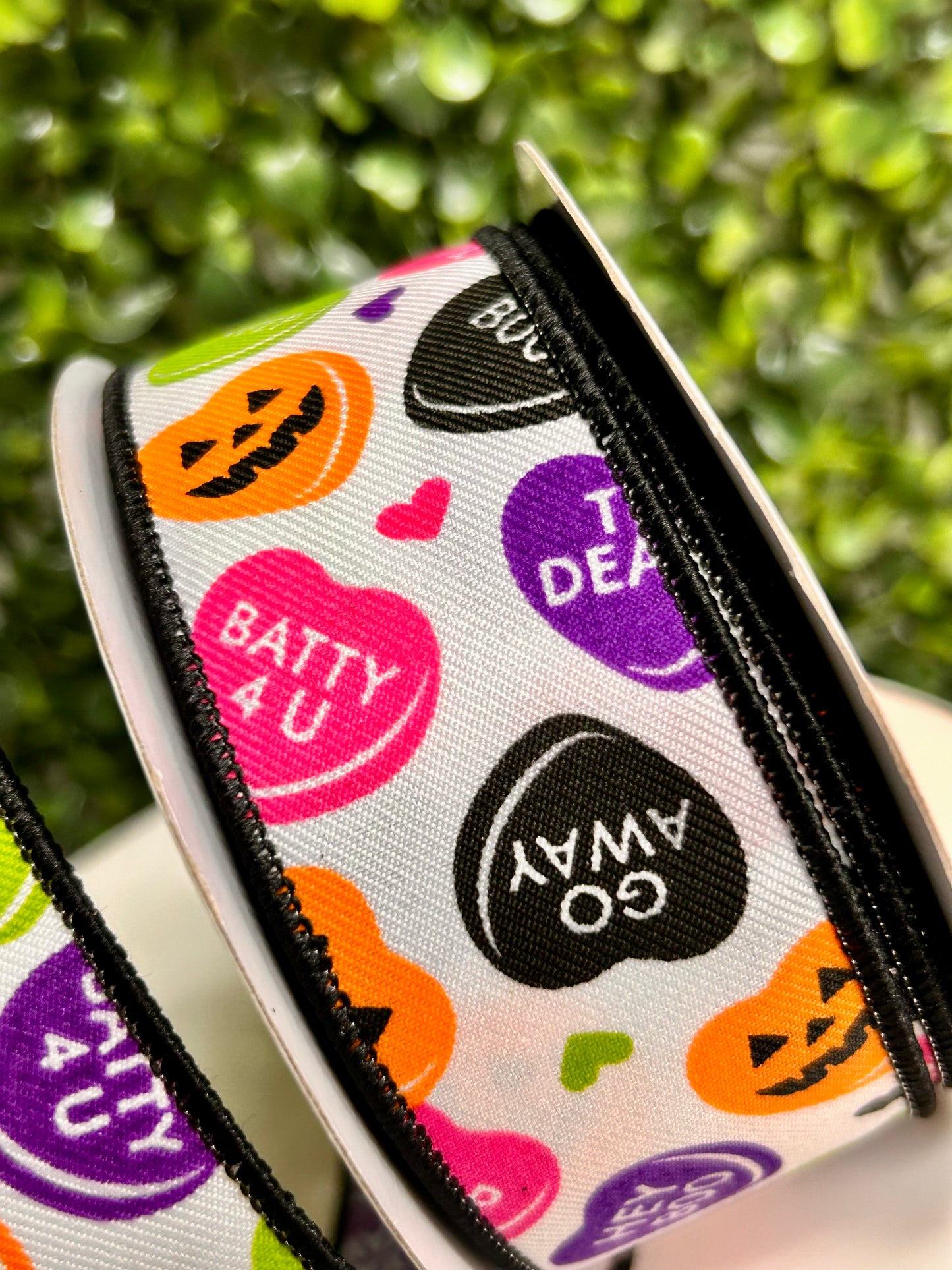 1.5 Inch By 10 Yard Halloween Candy Hearts Ribbon