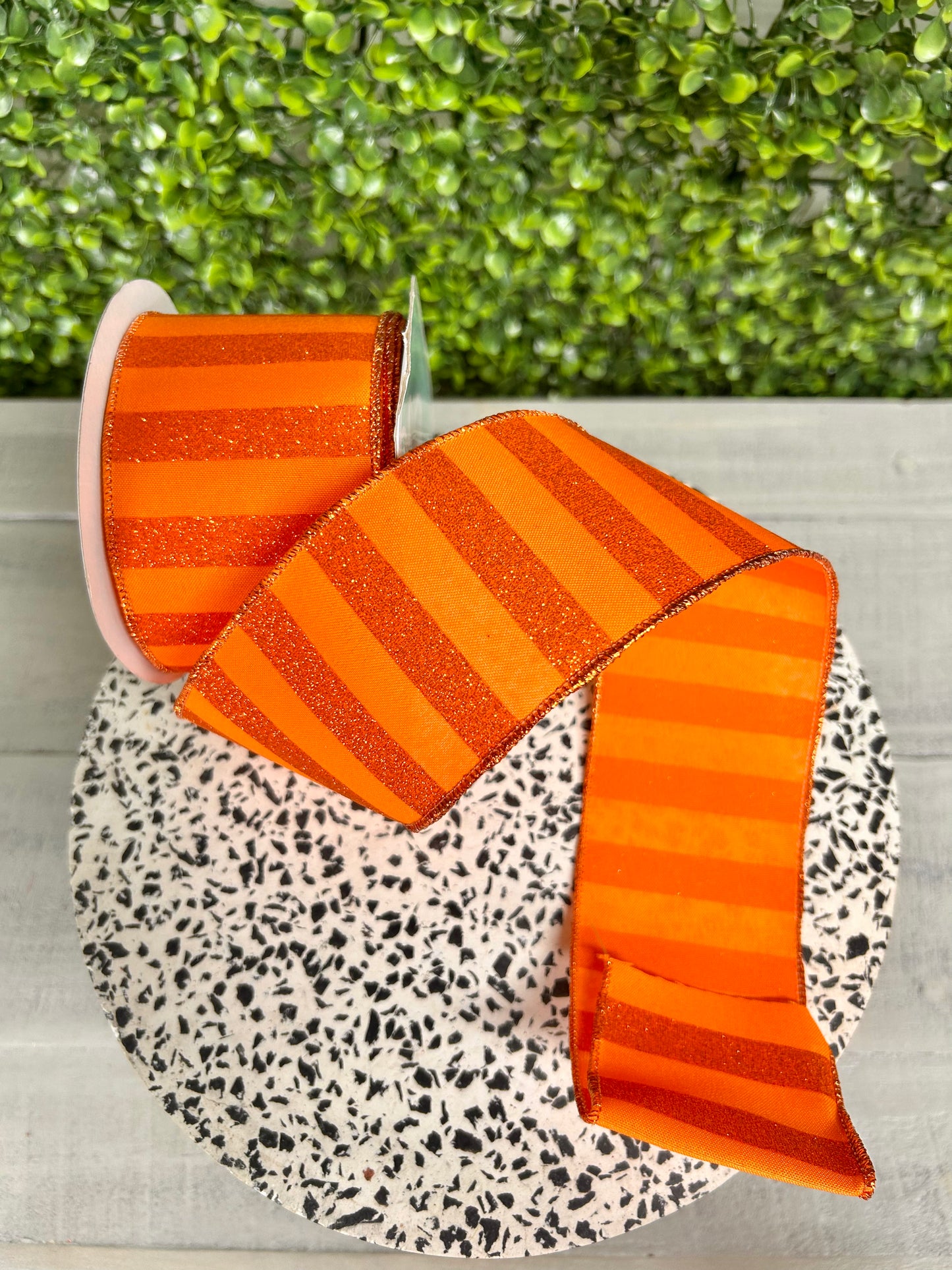 2.5 Inch By 10 Yard Orange Horizontal Glitter Stripes Ribbon