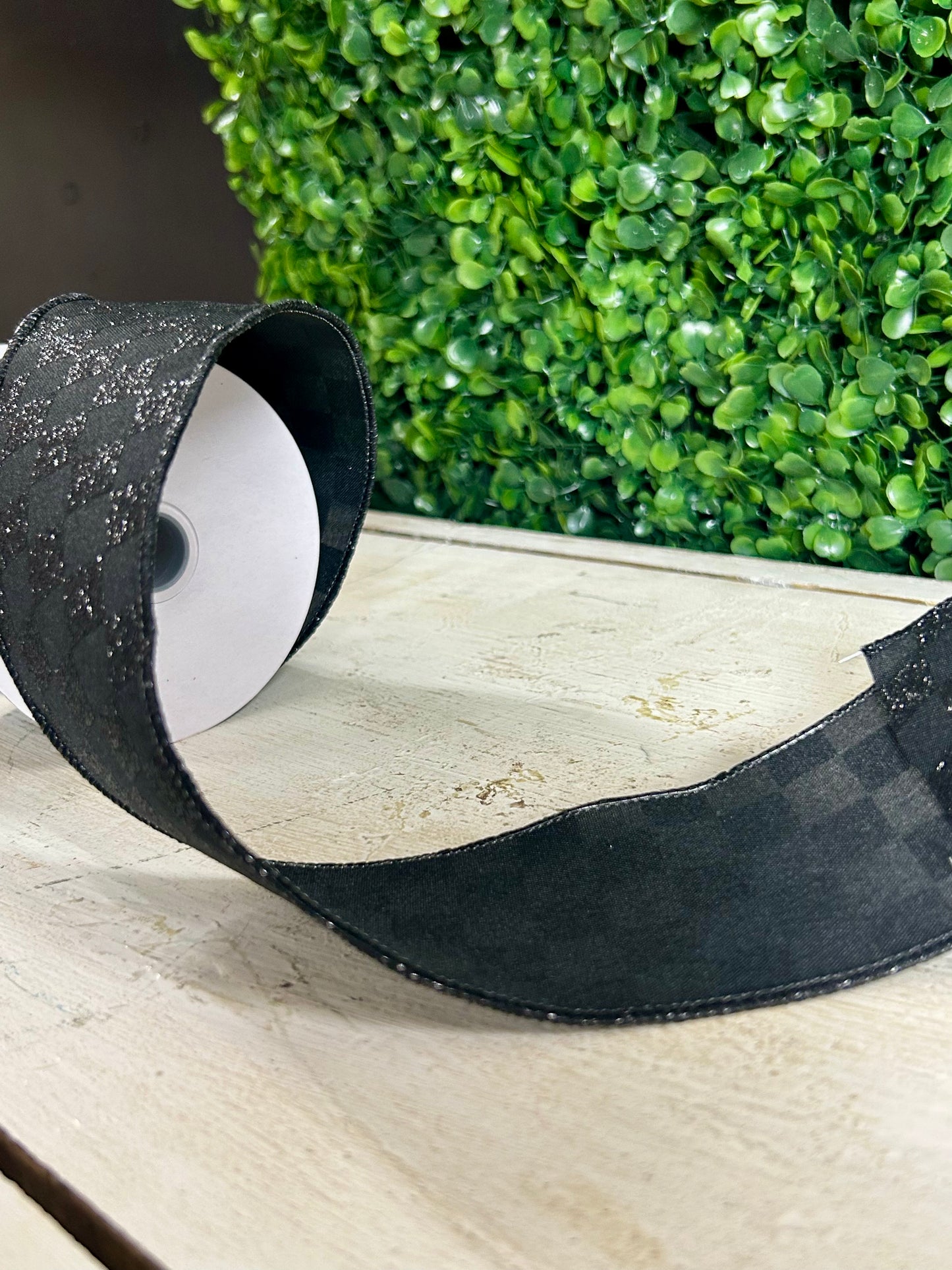 2.5 Inch By 10 Yard Black Glitter Check Ribbon