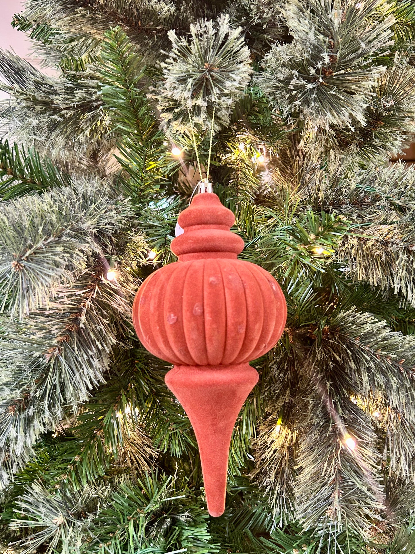 10 Inch Burnt Umber Plastic Flocked Finial Ornament