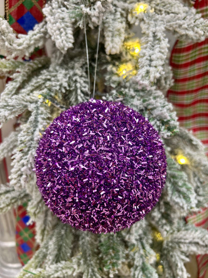 4 Inch Purple Foil Glitter Ball Ornament