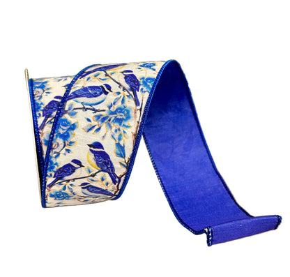 David Christopher 2.5 Inch By 10 Yard Chinoiserie Birds Ribbon With Blue Back Ribbon