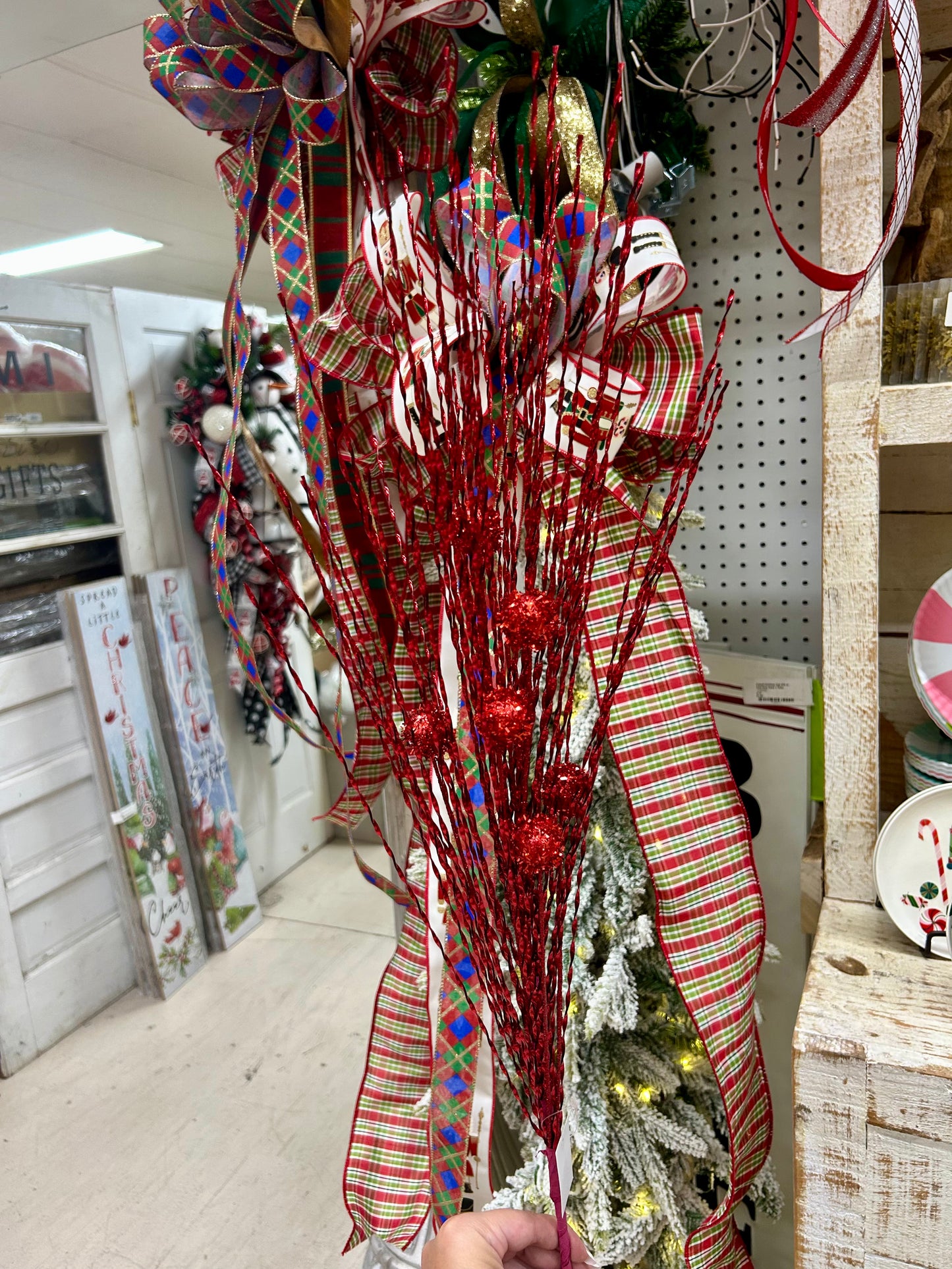 33 Inch Red Ball Pine Spray