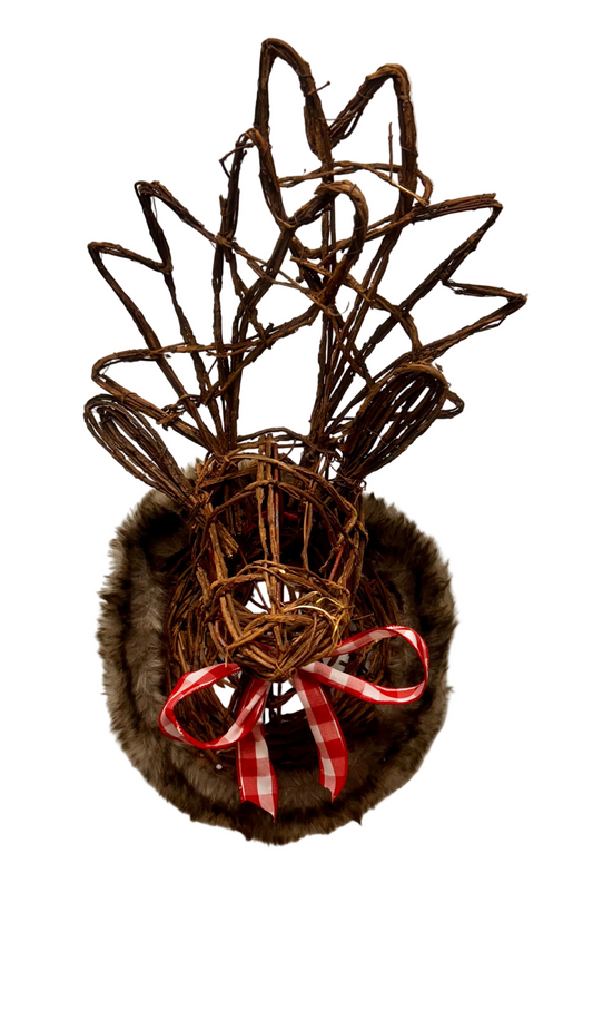 23 Inch Brown Woven Vine Deer Bust With Fur