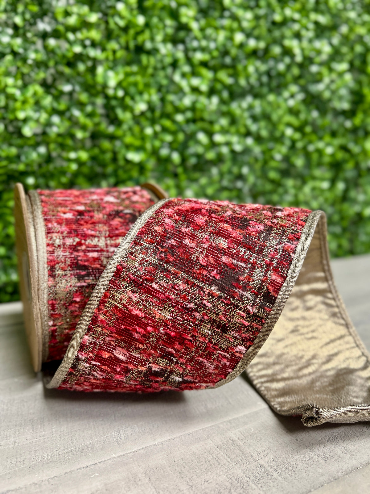 4 Inch By 10 Yard Hot Pink With Metallic Gold Backing Ribbon