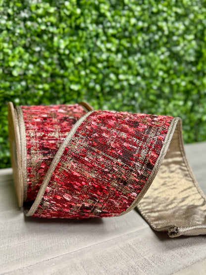 4 Inch By 10 Yard Hot Pink With Metallic Gold Backing Ribbon