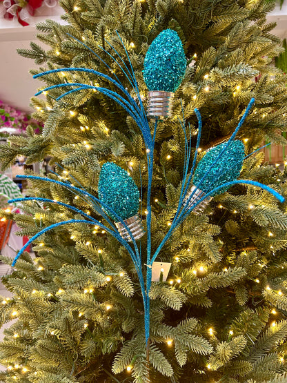 28 Inch Aqua Tinsel Bulb Spray