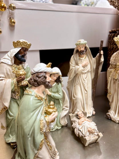 Sage And Cream Resin Six Piece Nativity Set