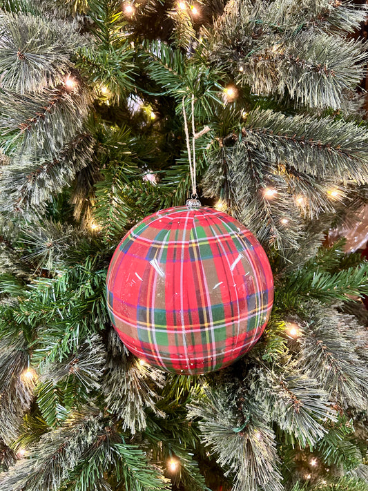 6 Inch Plaid Plastic Ball Ornament