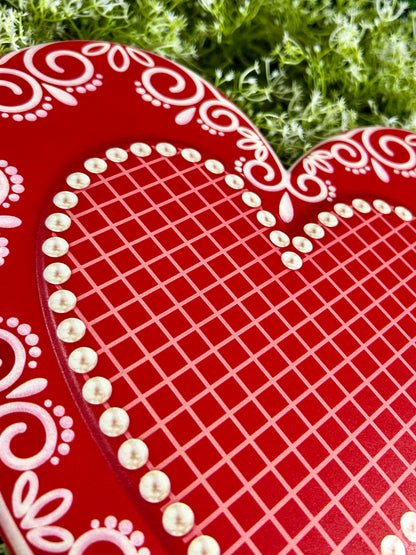 12 Inch Red And White Lace Heart With Pearls Sign