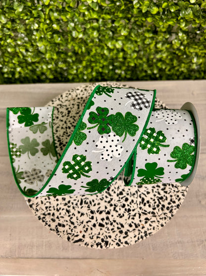 2.5 Inch By 10 Yard Patterned Shamrocks Ribbon