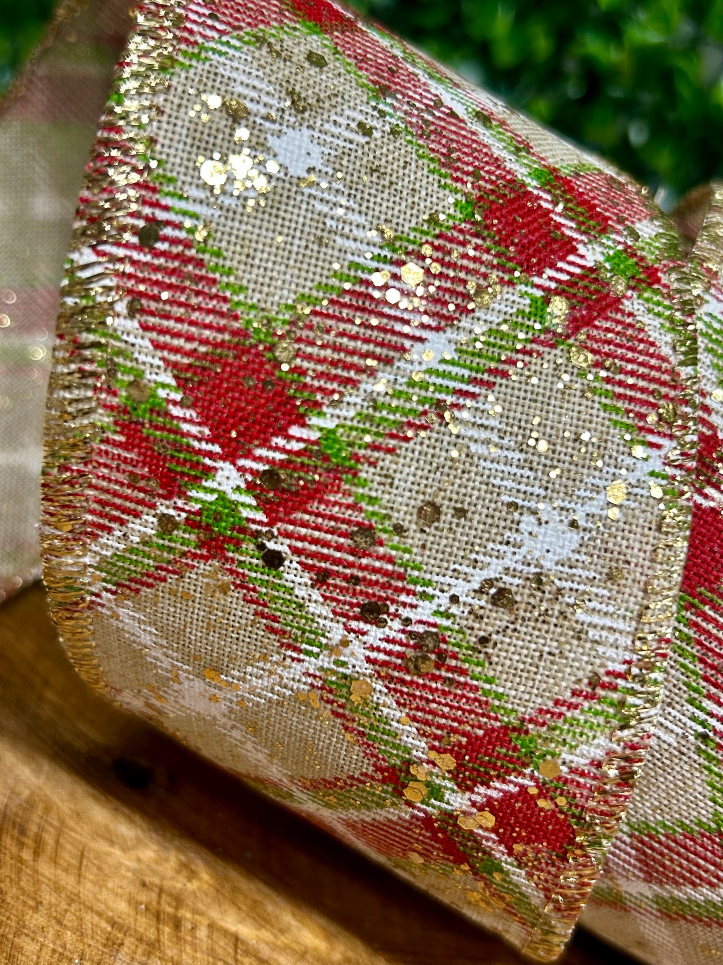 2.5 Inch By 10 Yard Christmas Plaid With Gold Specks Ribbon