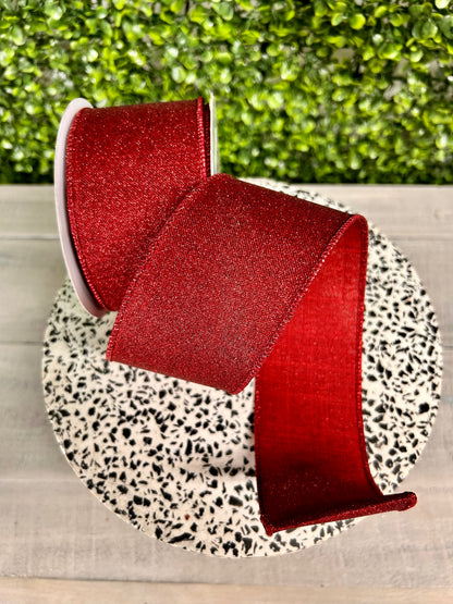 2.5 Inch By 10 Yard Burgundy Fine Glitter On Royal Ribbon
