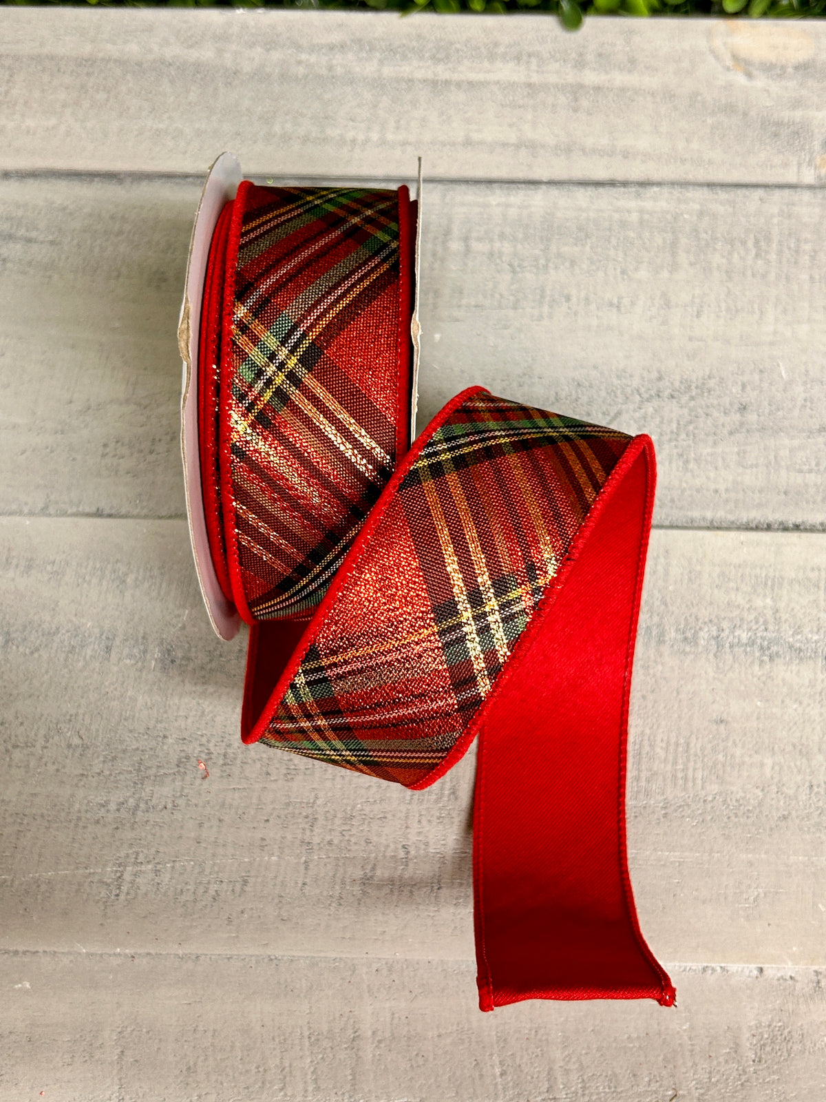 1.5 Inch By 10 Yard Metallic Plaid Diagonal Fused Ribbon