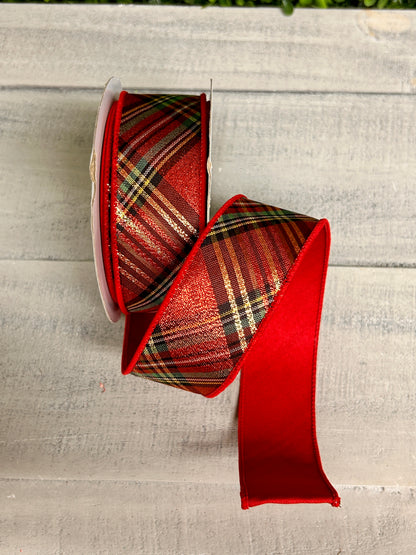 1.5 Inch By 10 Yard Metallic Plaid Diagonal Fused Ribbon