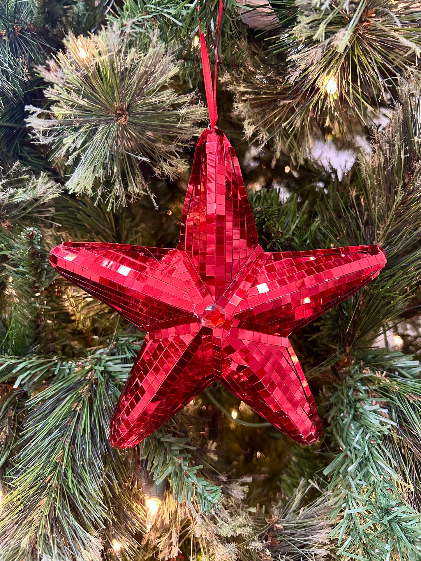 6.5 Inch Red Mirror Star Ornament
