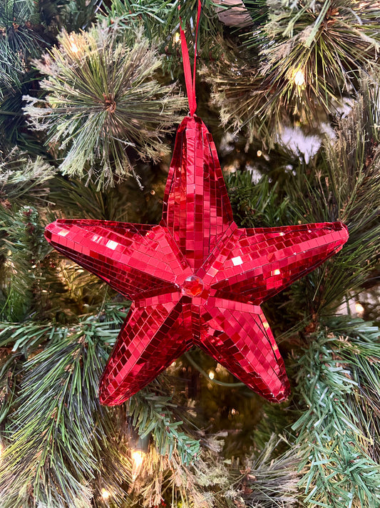 6.5 Inch Red Mirror Star Ornament