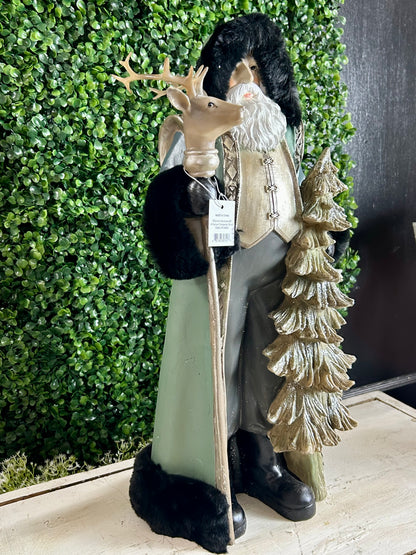 19.7 Inch Resin Santa With Reindeer Staff