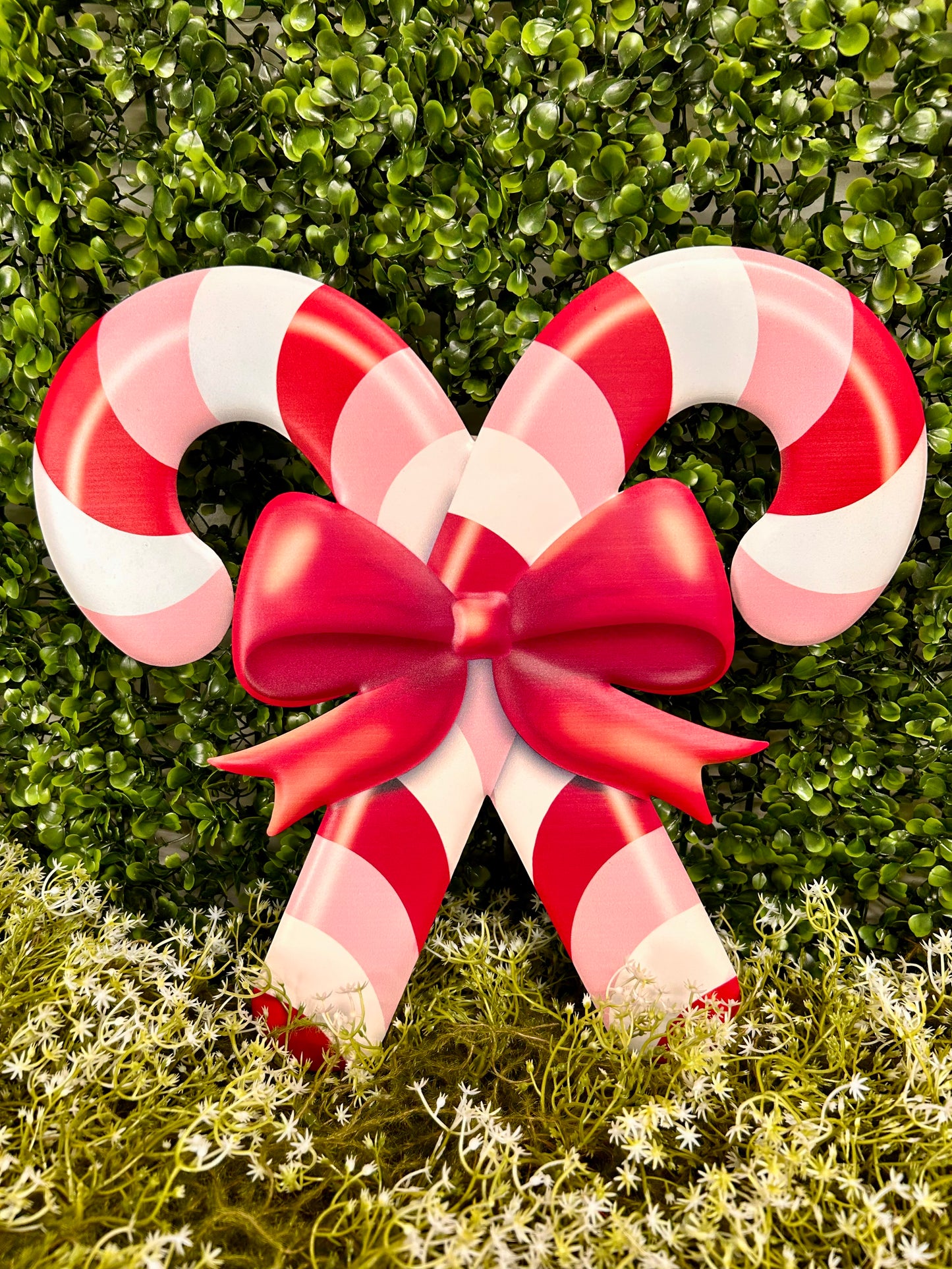 13 Inch Red And Light Pink Embossed Candy Cane Sign