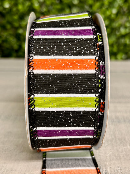 1.5 Inch By 10 Yard Lime Purple Orange Horizontal Stripe Ribbon