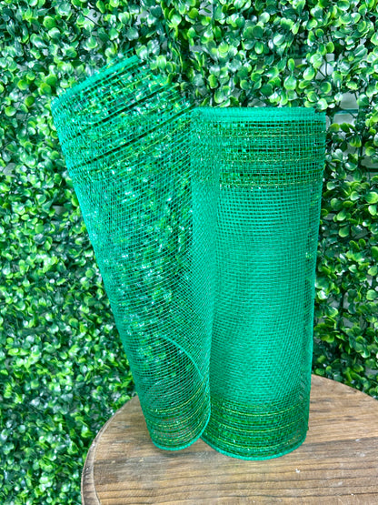 10.25 Inch By 10 Yard Emerald Green Tinsel And Foil Wide Border Mesh