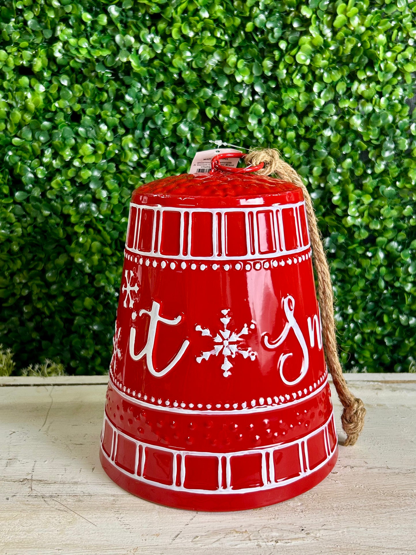 8 Inch Red Let It Snow Metal Hanging Bell
