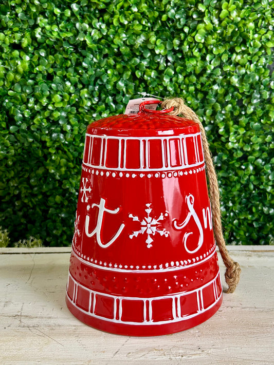 8 Inch Red Let It Snow Metal Hanging Bell